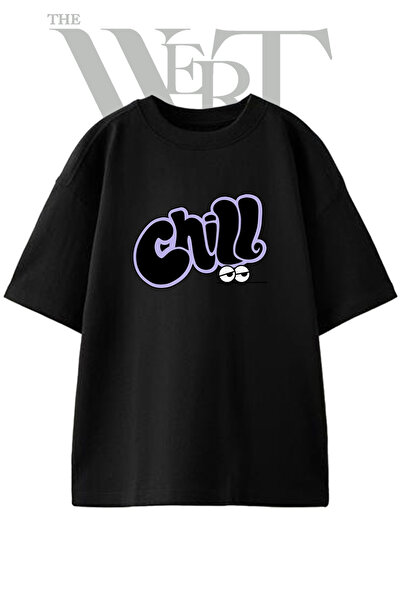THEWERT Chill Graffiti Design Printed Unisex Black Oversize T-Shirt