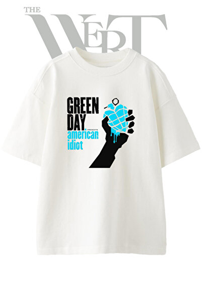 THEWERT Μπλουζάκι Green Day American Idiot με στάμπα, Unisex, λευκό, oversized