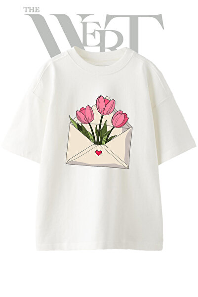 THEWERT Μπλουζάκι Unisex Λευκό Oversize με στάμπα σε σχέδιο Tulip Envelope