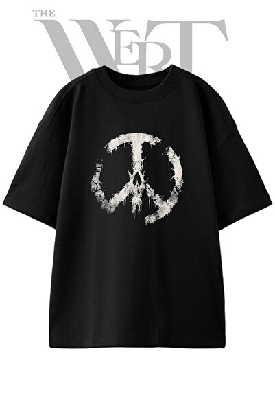 THEWERT Μπλουζάκι Unisex με στάμπα Peace Skull Design σε μαύρο χρώμα και over...