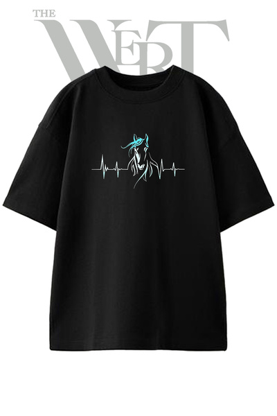 THEWERT Μπλουζάκι Unisex με στάμπα με σχέδιο Horse Heartbeat, μαύρο, oversized