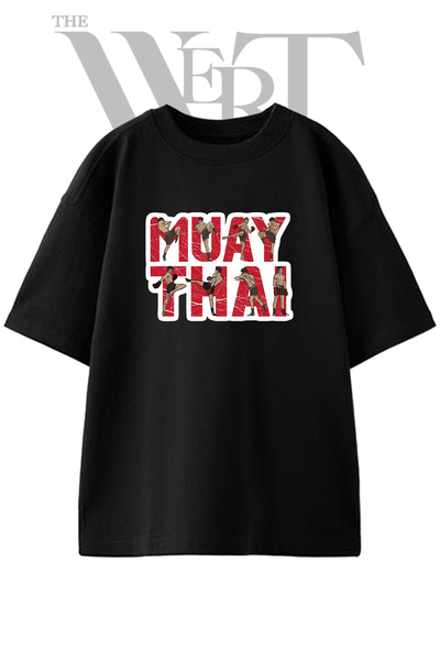 THEWERT Tricou oversize negru unisex cu imprimeu Muay Thai_7