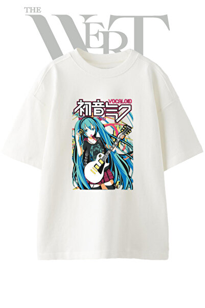 THEWERT Μπλουζάκι Hatsune Miku_7 με στάμπα σχεδίου, Unisex, λευκό, oversized