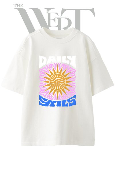THEWERT Tricou oversize alb unisex cu imprimeu Psychedelic Sun Design