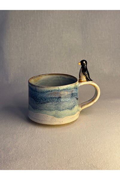Ranowa Ceramic El Yapımı Penguen Figürlü Seramik Kupa 220 ml – Stoneware Mavi...