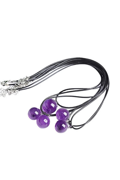 Moon of Noon MOON'S COLLECTION Natural Amethyst Gemstone Sphere Pendant Necklace – 14 mm Polished Ball with Cord (Doğal Amatis Taşı Kolye)