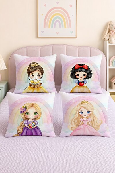 EVPANYA Rainbow Princesses Patterned 4-Piece Children's and Baby Throw Pillow...