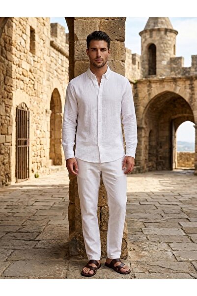 zs zaos fashion Men's Long Sleeve Textured Summer Shirt 100% Cotton Regular F...