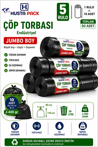 Genel Markalar Çöp Torbası Büyük Boy 10’lu 5 Rulo Kalın 80*110 Çöp Poşeti