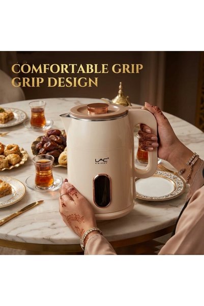 Generic Brand Cream White Rose Gold Electric Kettle, Elegant Visible Water Window Hot Water Boiler, Stylish Small Electric Water Kettle for Kitchen Countertop Tea Coffee