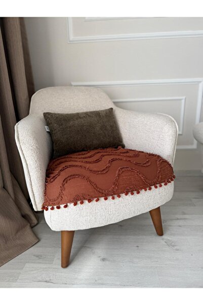 Hisar Home غطاء كرسي بذراعين مموج مزين بالشراشيب والبومبون مقاس 75×90