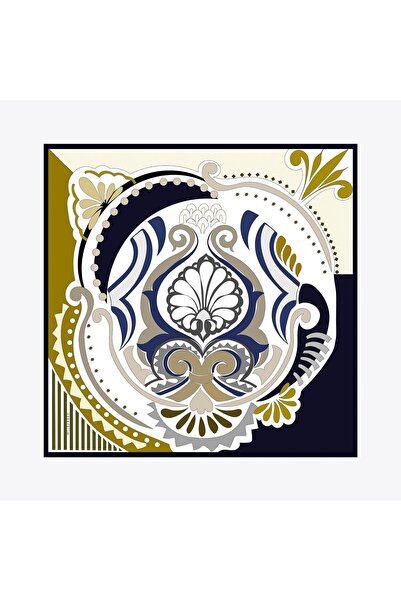 Zerafetim Μεταξωτό μαντήλι με σχέδιο Damask, Μπλε Ναυτικό, Πράσινο Λαδί