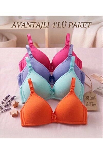 Lavint Homewear 4’lü Ekonomik Pamuklu Kız Çocuk Alıştırma Sütyeni Balensiz Çı...