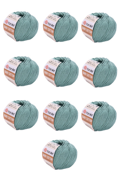 Yarnart Baby Cotton 10 Pieces Hand Knitting Yarn (439 Water Green) 50% Cotton...