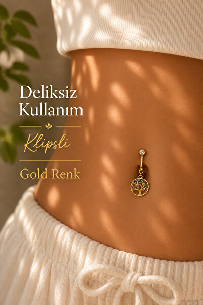 Sacce Scarves&Accessories Hayat Ağacı Deliksiz Klipsli Göbek Piercingi Renkli...