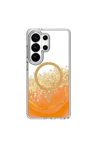 OEM MagSafe калъф за телефон за Samsung Galaxy S26 Plus, Кехлибарен мрамор