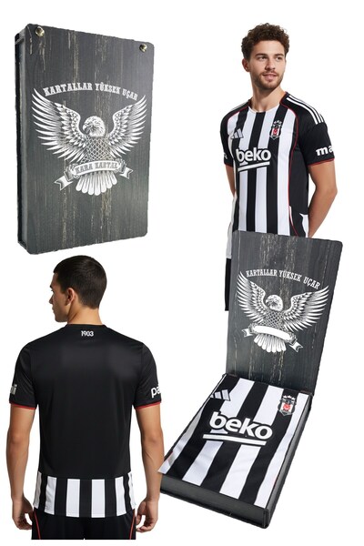 Beşiktaş قميص رياضي مرخص 25/26 باللونين الأسود والأبيض مع صندوق ليزر كهدية