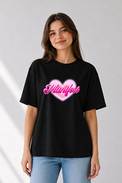 FANA Manifest Printed Women's Oversize T-Shirt Cotton Crew Neck Short Sleeve ...