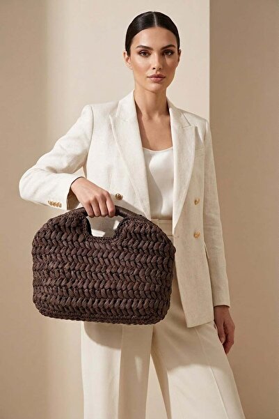 Ayakkabı Fuarı Elit Btn01 Women's Knitted Handbag Brown
