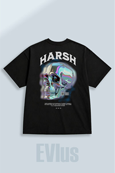 EVIus Oversize Harsh Printed 100% βαμβακερό μπλουζάκι με λαιμόκοψη και φαρδιά...