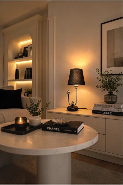 Elizim Home Lighting Modern Black Fabric Headboard Lampshade – Decorative Tab...