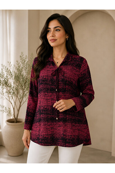 Verona Women's Striped Print Long Sleeve Tie Front Causal Blouse