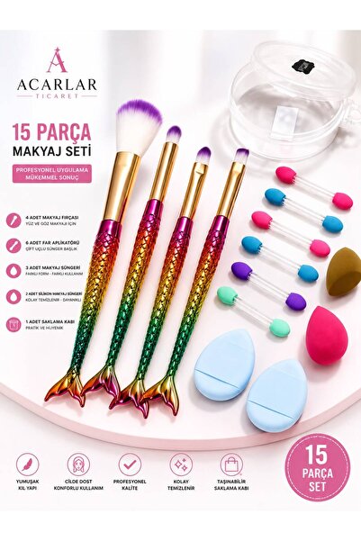Acarlar Ticaret 4 Lü Gökkuşağı Balık Fırça 2 Parmak Sünger 6 Far Aplikatör 2 Beauty Blender Çoklu Başlangıç Seti