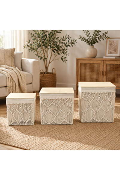 HOMEZ NEED Bohemian Storage Basket with Lid – Set of 3 Sizes