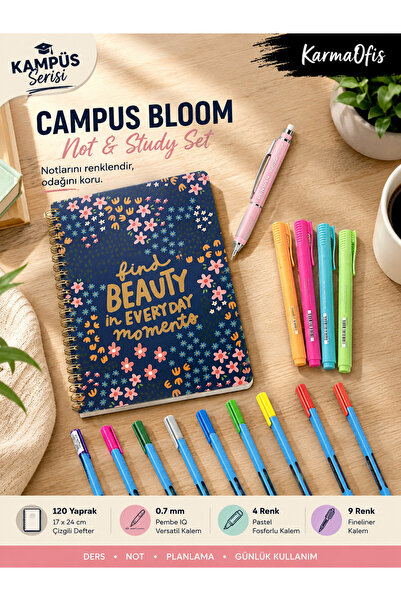 KarmaOfis Campus Beauty Series University Stationery Set – 120 Sheets Lined N...