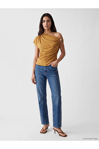 LC Waikiki Γυναικείο τζιν παντελόνι LCW Jeans Indigo Straight Fit Stoned