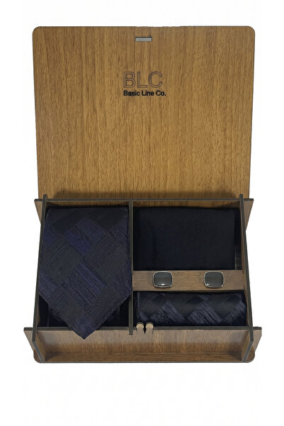 BLC Basic Line Co. Square Black and Navy Blue Color Tie Set in Wooden Box |  ...