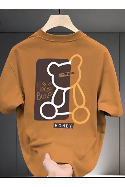EURO CODE تي شيرت رجالي كبير الحجم مطبوع عليه Honey Bear