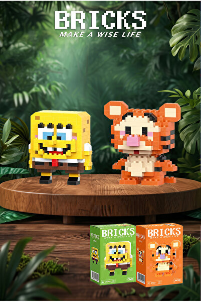 Bricks make a wise life Süngerbob ve Tigger 3D Yapboz - İkili Set - Mikro Blo...