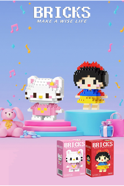 Bricks make a wise life Hello Kitty ve Pamuk Prenses 3D Yapboz - İkili Set - ...