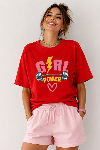 ArtYus تي شيرت فضفاض برقبة دائرية مطبوع عليه Girl Power للجنسين - تي شيرت قطن...