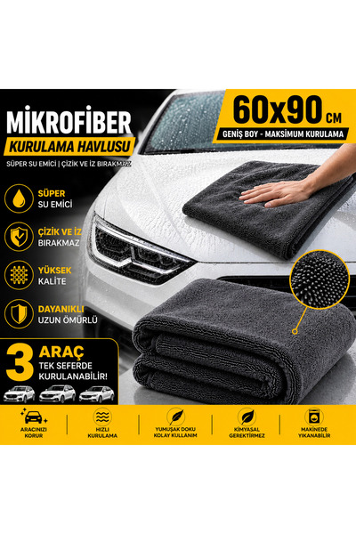 BCT STORE 60x90 cm Maksi Boy Süper Emicili Mikrofiber Kırmızı Biyeli Araç Kur...