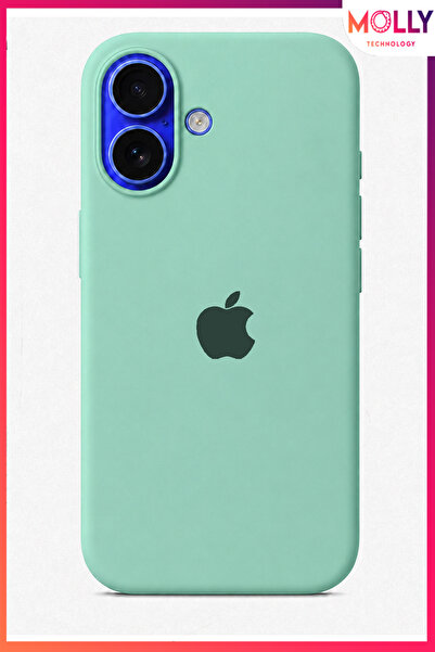 Molly iPhone 17 İçin Elma Figürlü Mint Yeşili Liquid İçi Kadife Mat Silikon K...