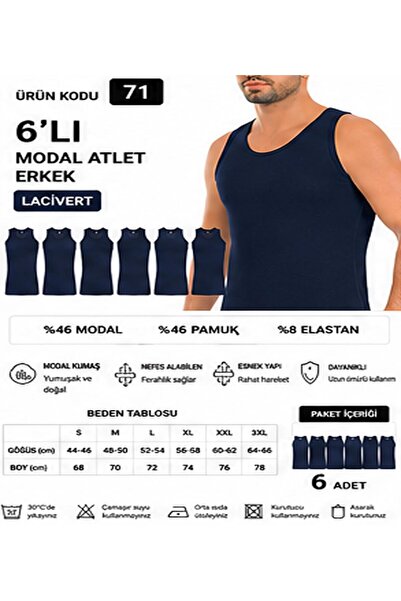 Yıldız Çamaşır Men's Modal Lycra Strap Undershirts (70-71-72-73-74) - 6 Pieces