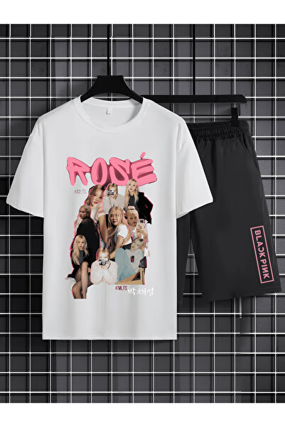 MAGORS تي شيرت قصير الأكمام من القطن المطبوع بطبعة ROSE FROM BLACKPINK K-POP ...