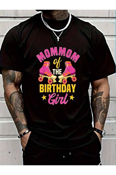 KYMC07 تي شيرت رجالي أسود 100% قطن بطبعة "Mommom Of The Birthday Girl Roller ...