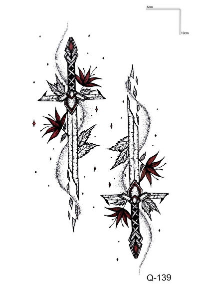 TAKIŞTIR İkili Kılıç Mini Geçici Dövme Tattoo