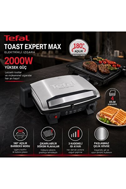 TEFAL Toast Expert Max 2000 Watt Elektrikli Izgara & Barbekü Özellikli Tost M...