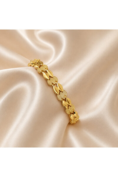 Yonida Jewelry 14K Gold Renk Kaplama Lazer Kesim Detay Yaprak Motif Aynalı Ta...