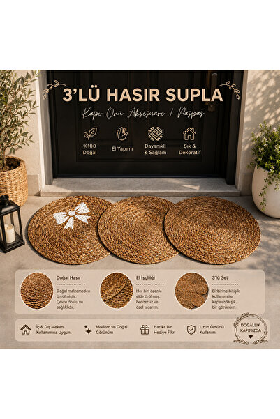 NGAHOME Natural Wicker Door Mat Set of 3 Decorative Mats - Handmade (80X35 cm)