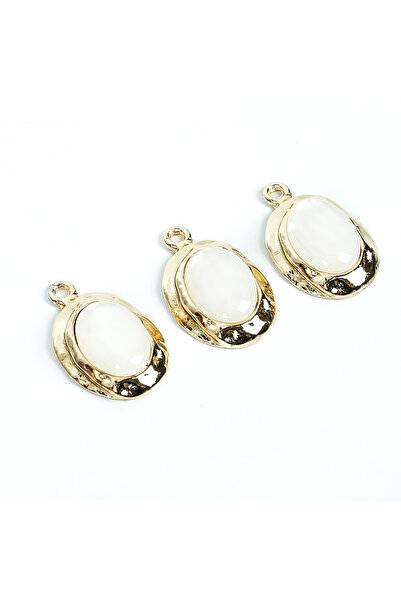 yfhobi 1 Adet - 33 mm Sedef Renk Taşlı Oval Uç, Charm Uç, Altın Kaplama 1.Kal...