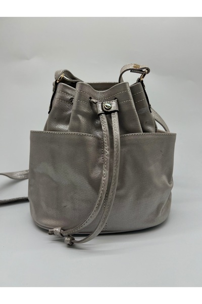 pionoi Rome Genuine Leather Crocodile Print Shoulder Bag Lined (Silver)