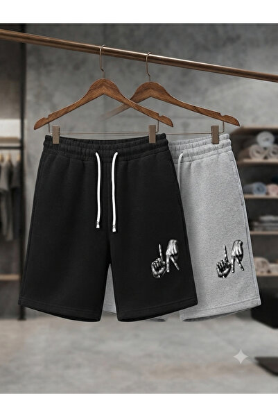 CLOTHES33 شورت رياضي مكون من قطعتين، رفيع، صيفي، مقاوم للعرق، مطبوع عليه أصاب...
