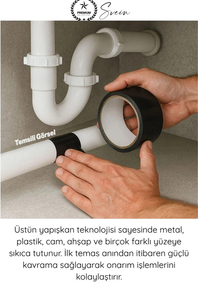 Svein #TamirBandı Duct Tape Tamir Bandı Bez Siyah Güçlü Yapışkan Suya Dayanıklı UV Dirençli Onarım İzolasyon Boru Hortum Çadır Otomotiv Tekne Demetleme Çok Amaçlı Elle Yırtılabilir En 48mm Boy 10 Metre