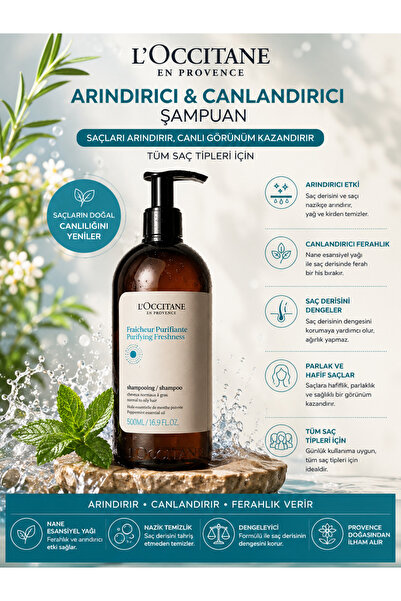 L'Occitane Purifying Freshness Şampuan 500 ml | Saç Derisini Arındıran ve Fer...
