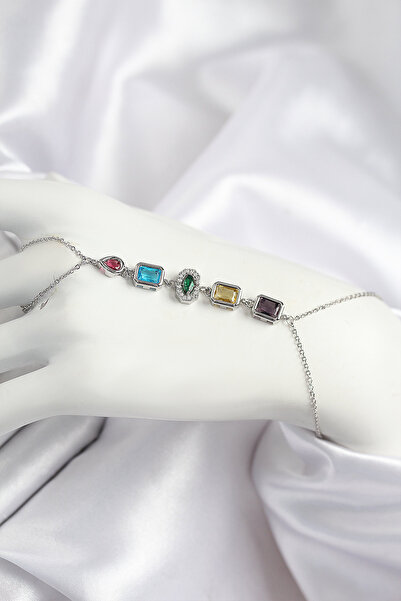 Mega Bazaar Brass Colored Zircon Stone Model Silver Color Şahmeran